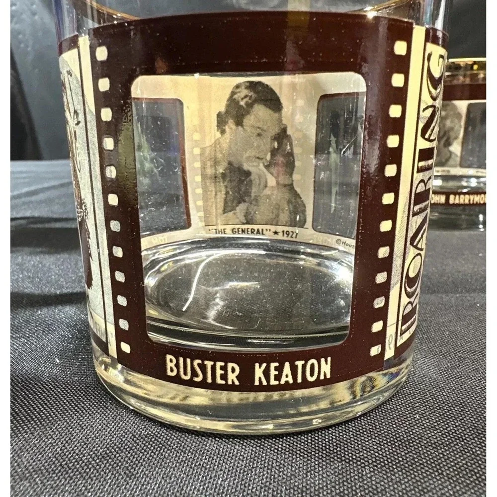 VTG HouzeArt Whiskey Glasses Silent Movie Roaring 20's Actors Barware Set Of 4